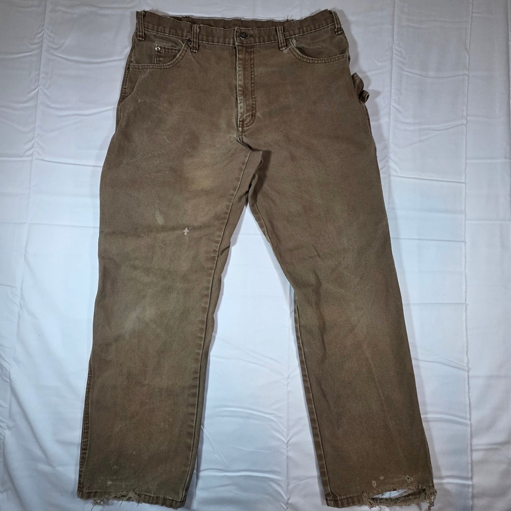 Dickies Mens Brown Duck Carpenter Pants Workwear 36x32 Distressed
